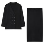 Temperament Female Knitted Double-breasted Coat Midi Skirt