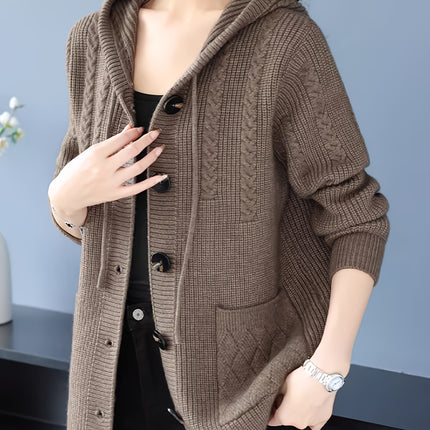 Womens Winter Hooded Cardigan Sweater Open Front Pockets