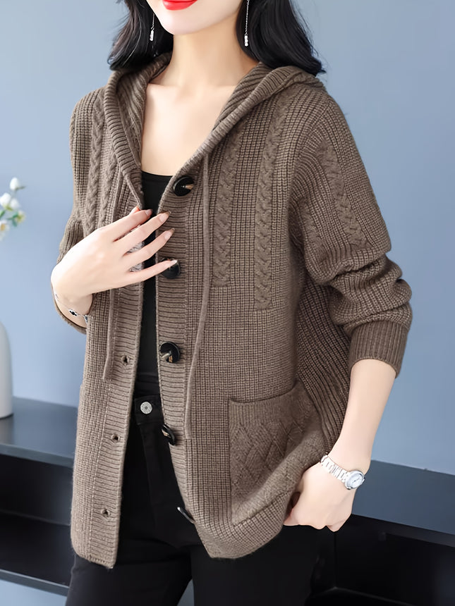 Womens Winter Hooded Cardigan Sweater Open Front Pockets