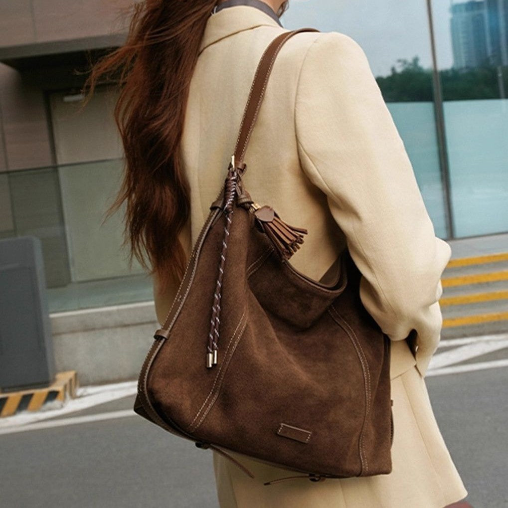 Autumn And Winter Leisure Commuter Large Capacity Deerskin Velvet Vintage Portable Crossbody Tote Bag