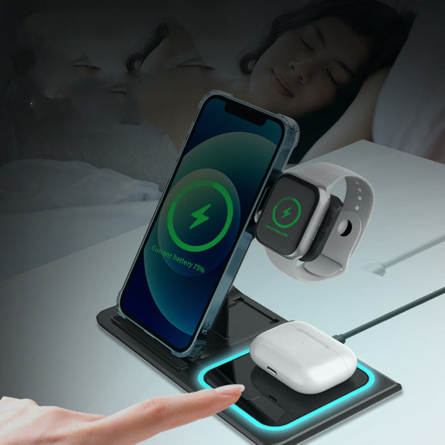 Three-in-one Wireless Charger Electrical Foldable Double Wire Ambience Light Mobile Phone Wireless Charger Wireless Charger Hover Image
