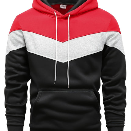 Men's Colorblock Hoodie Kangaroo Pocket Gray White Black