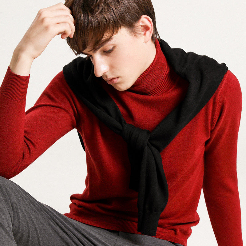 Men's Autumn Winter Sweater Solid Color Turtleneck Pullover