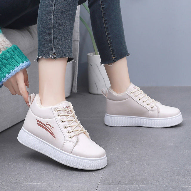 Warm Slugged Bottom Leather Surface Trendy High Top Cotton Boots Hover Image