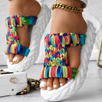 Platform Sandals Summer Braided Knit Hollow Open Toe Slipper Sandals - Anklet Not Included