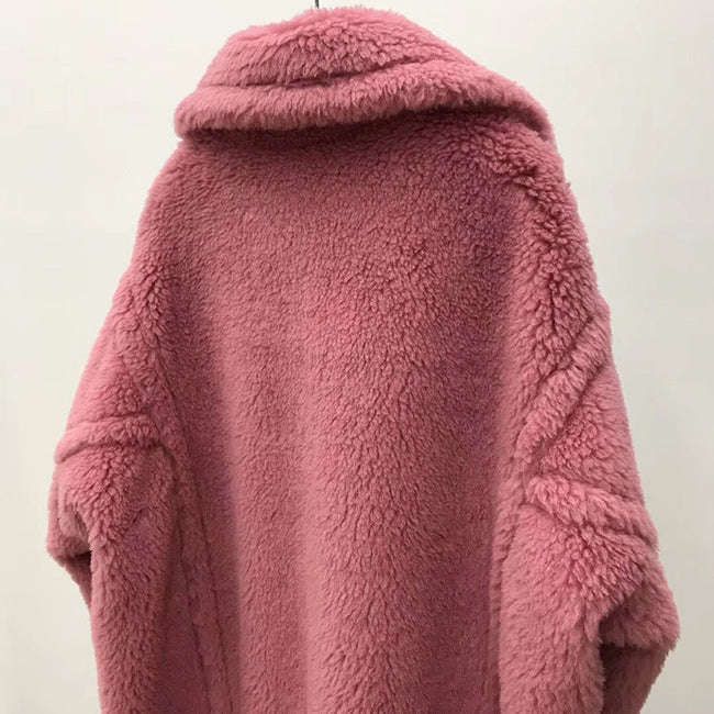Women's Long Pink Wool Alpaca Fleecefiber Fur Coat Main Image