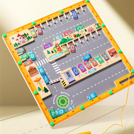 Wooden Alphabet Maze Puzzle Amusement Park Letter Match Toy