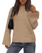 Casual Round Neck Solid Color Knitted Sweaters Women's Clothing