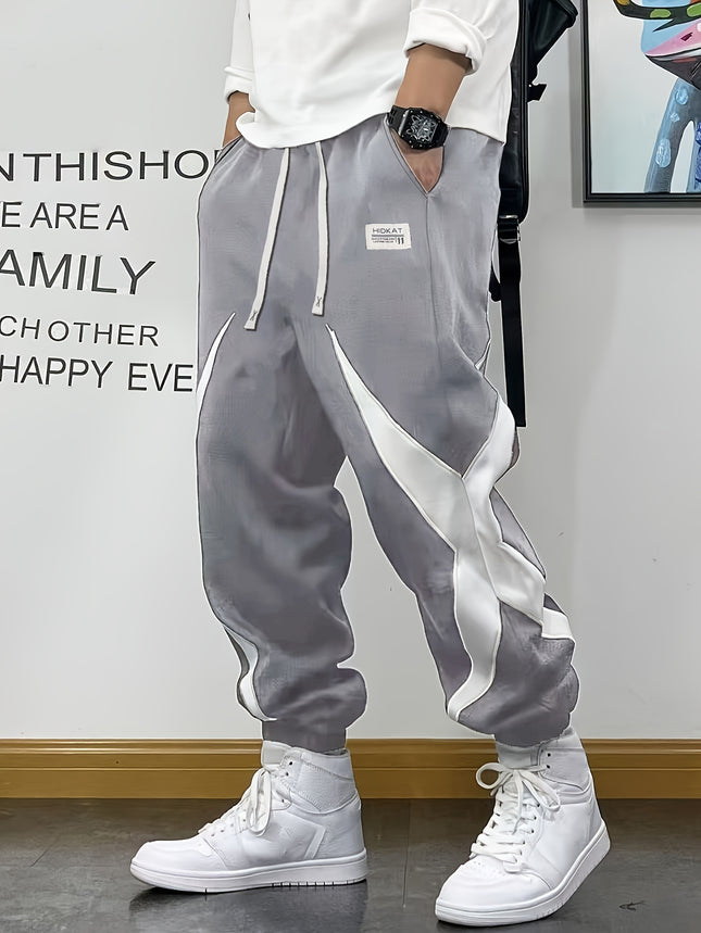 Mens Elastic Waist Drawstring Jogger Pants Geometric Stripes