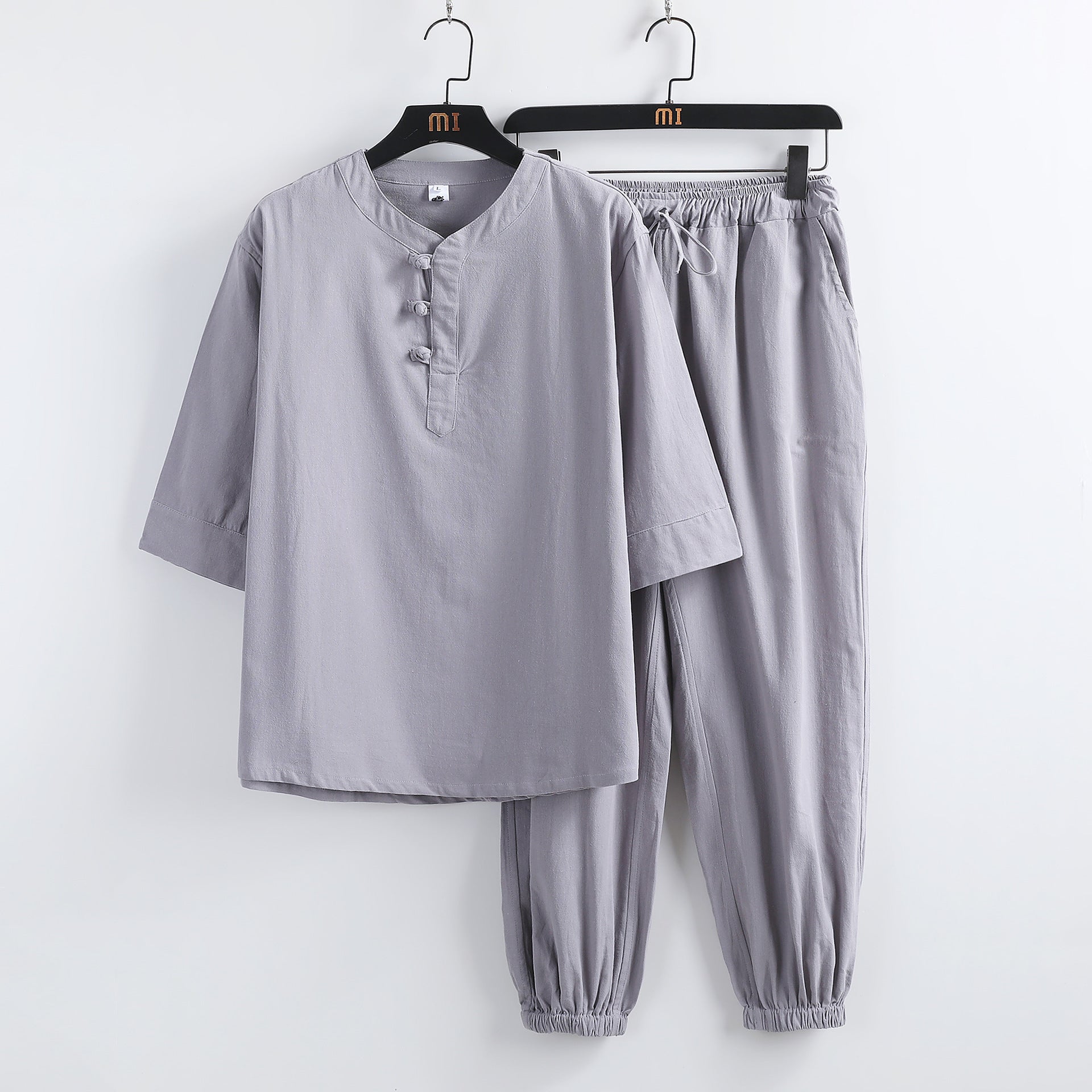 Linen Short Sleeve Suit Buckle Half Sleeve Hanfu Lay Buddhist Clothes