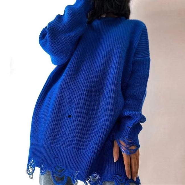 Loose Hole Knitted Pullover Sweater Women Main Image