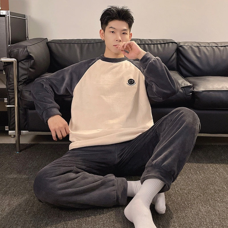 Plush Pajamas Men's Winter Warm Leisure Flannel Suit