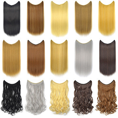 22 inches Invisible Wire No Clips in Hair Extensions Secret Fish Line Hairpieces Silky Straight Synthetic Hover Image