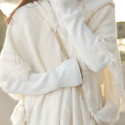 Hooded Cape Sweater With Tassel Trim Poncho For Women