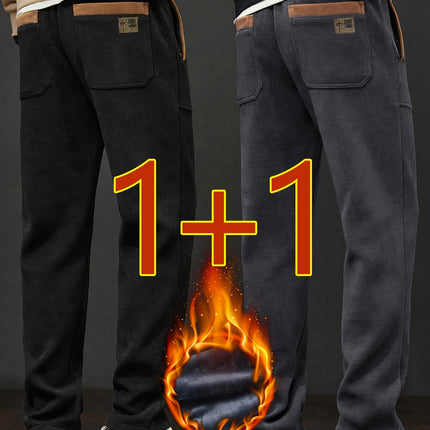 Two Pack Mens Sports Straight Casual Pants With Velvet