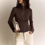 Zipper Slim Fit Top Stand Collar High Waist Trendy Long-sleeve Sweater Bottoming