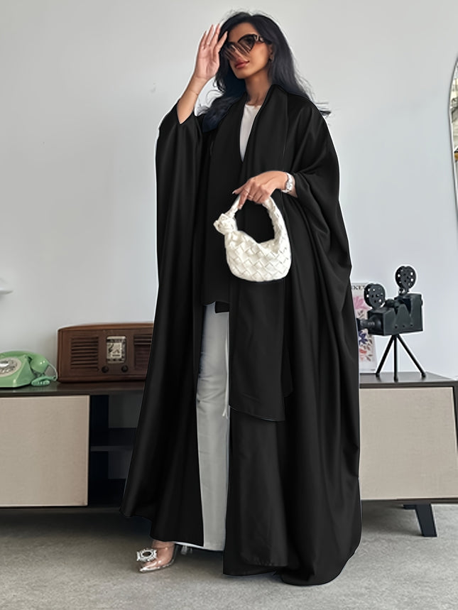 Solid Color Abaya With Batwing Sleeves Open Front Headscarf