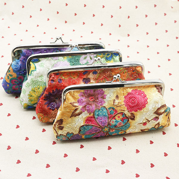 Women's Embroidered Fabric Wallet Long Hover Image