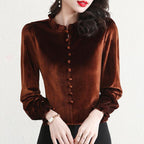 Gold Velvet Middle-aged Mom Top Western Style Slimming Women's Base Shirt