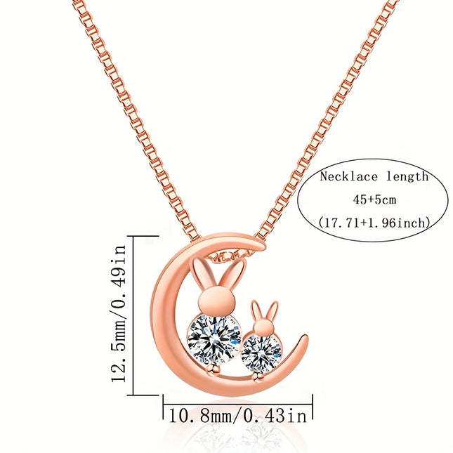 S925 Sterling Silver 3Pc Set Love Rabbit Necklace Zirconia