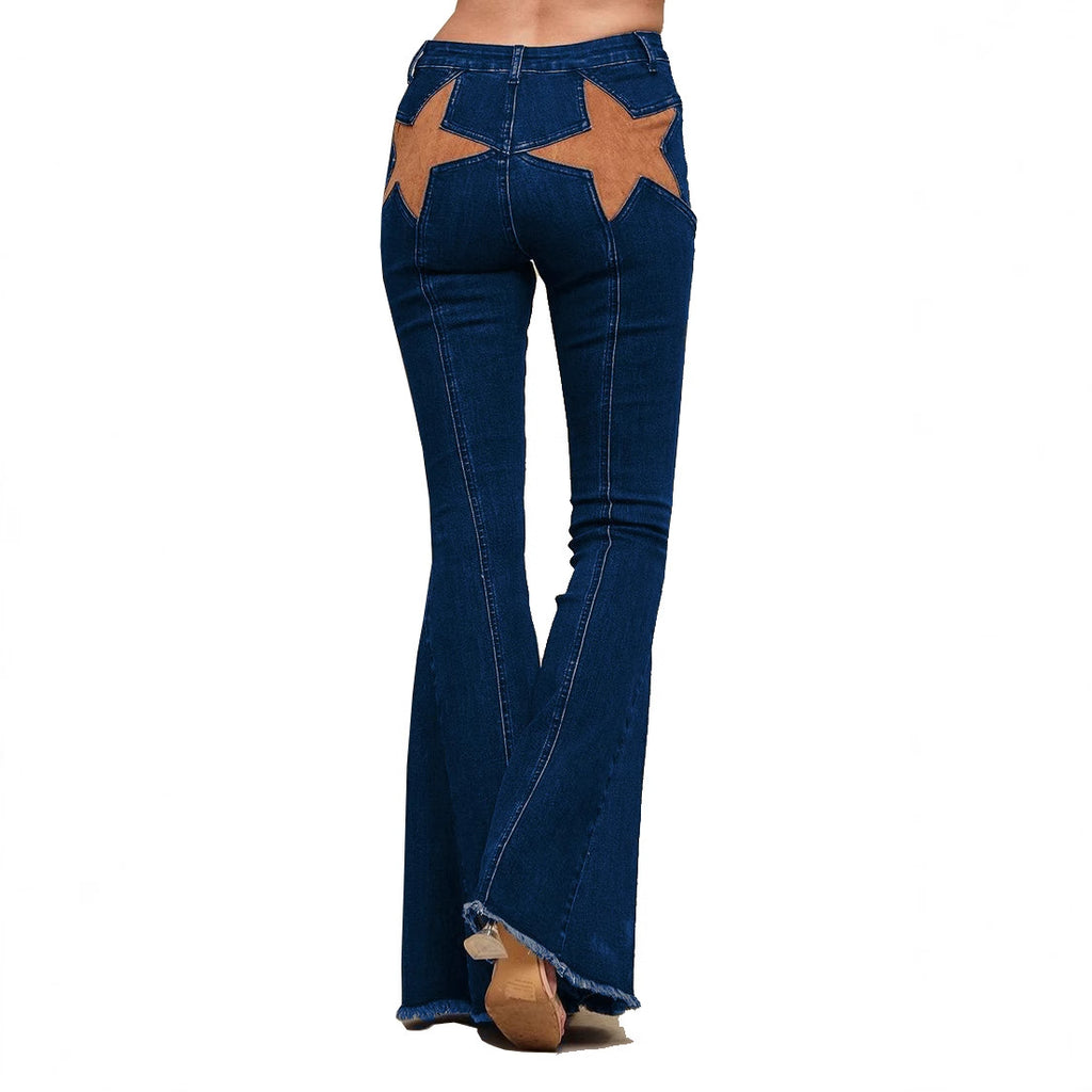 High Quality Sexy Women's Stitching Five-pointed Star Stretch Jeans