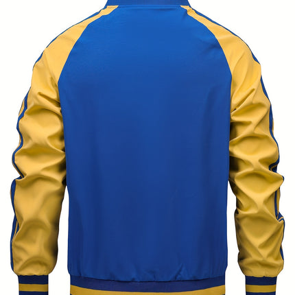 Men's Color Block Graphic Sports Jacket Zip Up Varsity