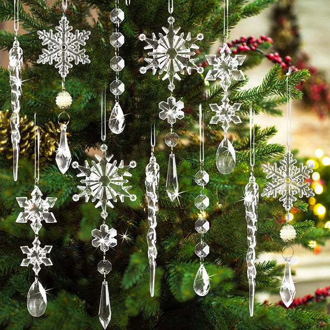 10pcs Christmas Tree Hanging Pendants Acrylic Ice Strip Snow Ceiling Xmas Ornaments New Year Christmas Decoration Home Decor Main Image