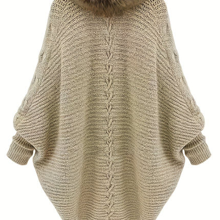 Womens Cozy Cardigan V Neck With Faux Fur Collar Beige