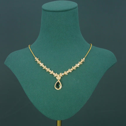 18K Gold Plated Royal Leaf Design Bridal Wedding Jewelry Set