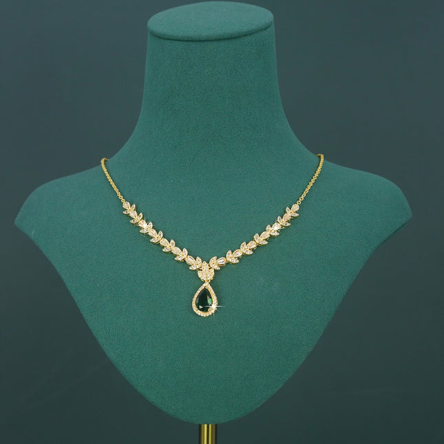 18K Gold Plated Royal Leaf Design Bridal Wedding Jewelry Set