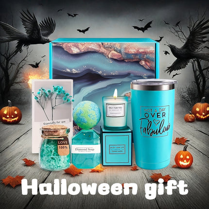 Teal Spa Gift Set for Women Insulated Mug Candle Bath Bomb