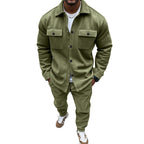 Men's Suede Solid Color Single-breasted Tooling Cardigan Two-piece Set