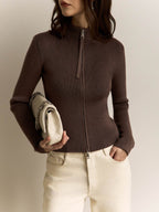 Zipper Slim Fit Top Stand Collar High Waist Trendy Long-sleeve Sweater Bottoming
