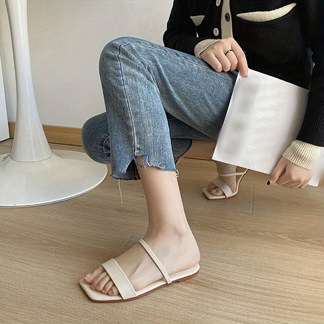 Summer Women Flat Sandals Square Toe Fishmouth Casual