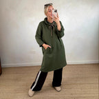 Women's Loose Oversized Knit Solid Color Hooded Maxi Dress