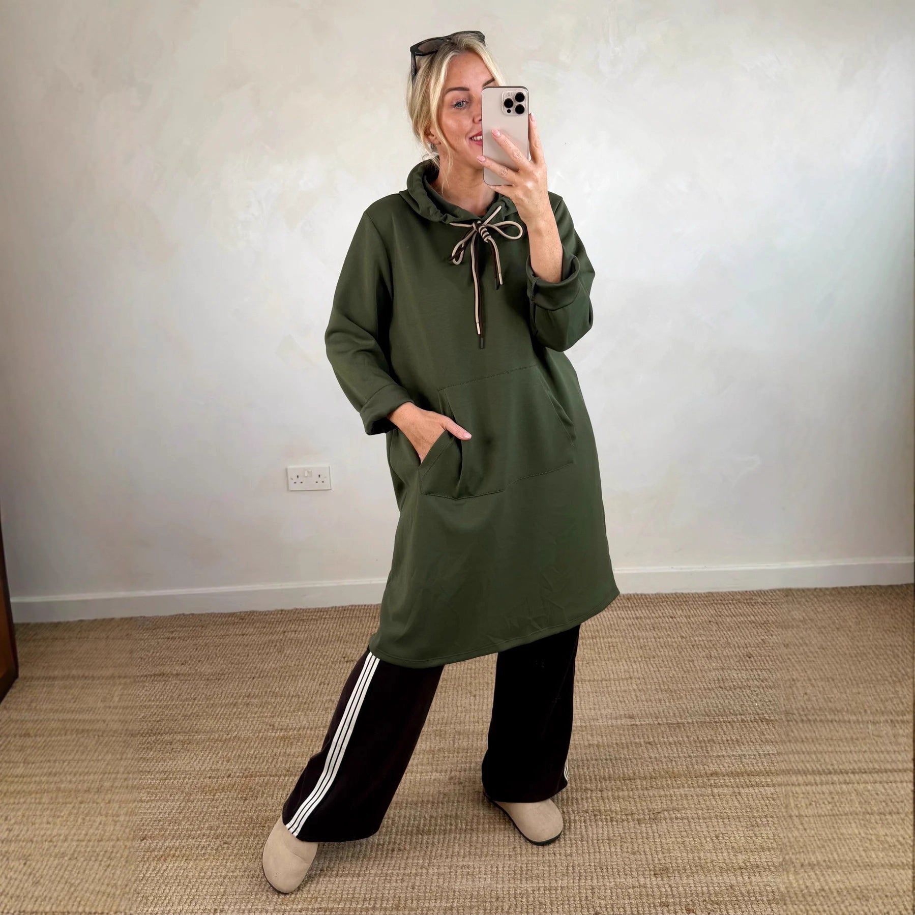 Women's Loose Oversized Knit Solid Color Hooded Maxi Dress