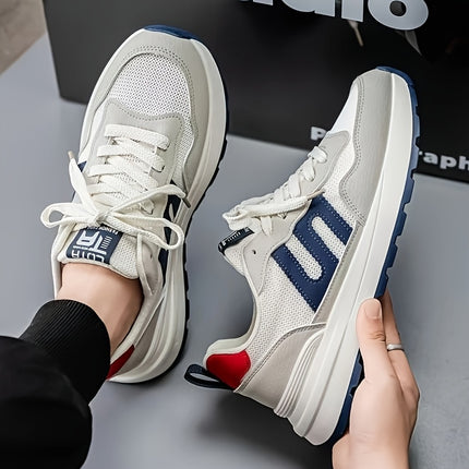 Mens Low Top Sneakers White Blue Red Lace Up All Season EVA