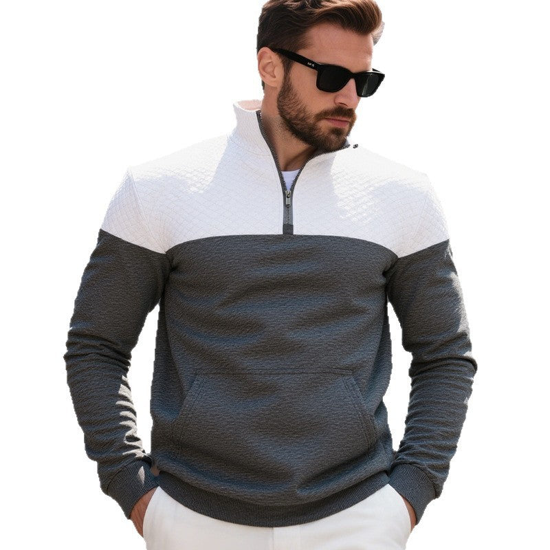 Winter Heavy Fleece-lined Casual Loose Multicolor Men's Plus Size Stand Collar Zipper Sweater