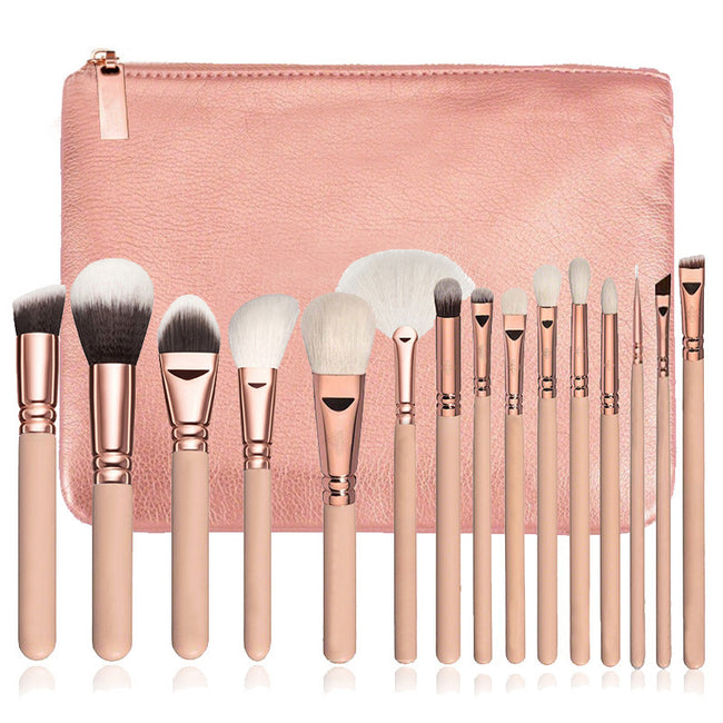 15 Makeup Brush With Bag  Rose Gold Makeup Brush Multi-function Makeup Tool Set Hover Image