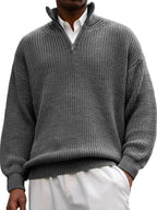 Fashion Men's Sweater Casual Long Sleeve Half Zipped Stand Collar Polo Shirt