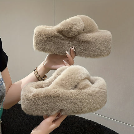 Solid Color Platform Slippers Slip On Winter Shoes Indoor