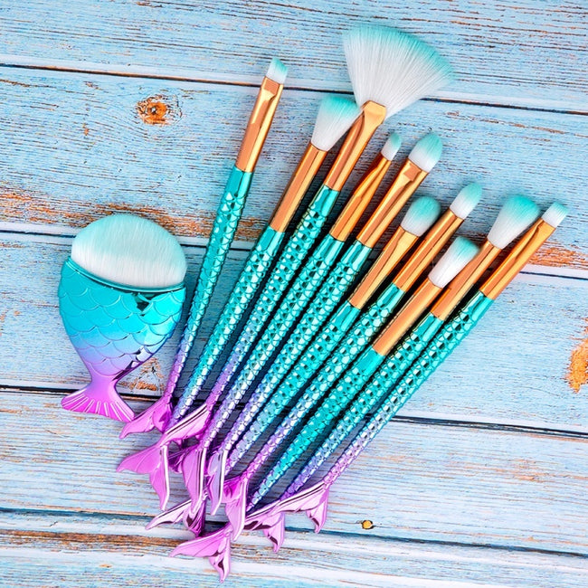 11pcs Makeup Brushes Kit Maquiagem Maquillaje New Mermaid Foundation Eyebrow Eyeliner Cosmetic Makeup Brushes Main Image