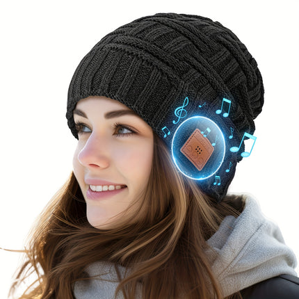 Unisex Knit Beanie With Wireless Headphones Fleece Lining