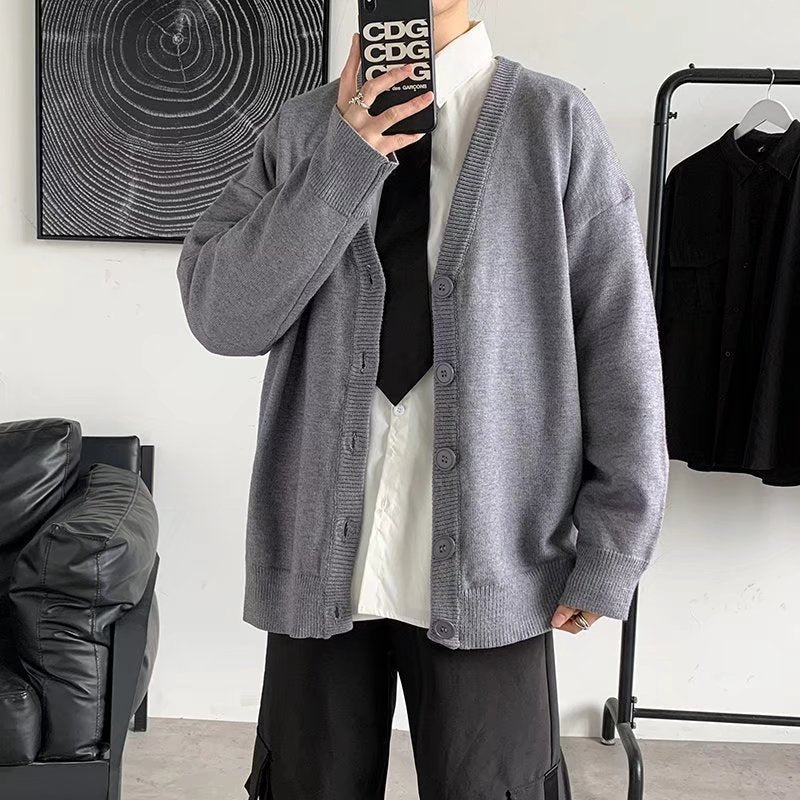 Simple V-neck Loose And Lazy Style Solid Color Sweater