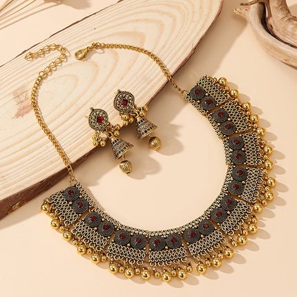 Bohemian Rhinestone Set Jhumka Earrings Necklace for Women