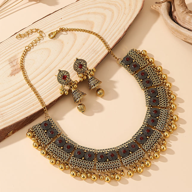 Bohemian Rhinestone Set Jhumka Earrings Necklace for Women