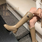 First Layer Cowhide Lock Knight Boots Big Tube Circumference Genuine Leather Below The Knee High Boots