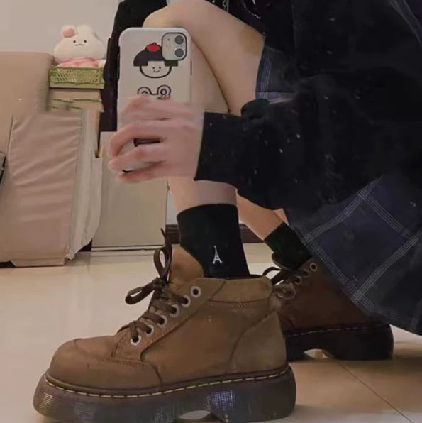 American Retro Brown Matte Leather Thick-soled Dr. Martens Boots