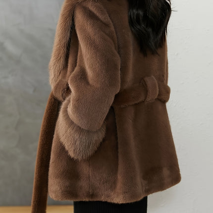 Womens Winter Fur Lined Coat With Oversized Hood And Belt