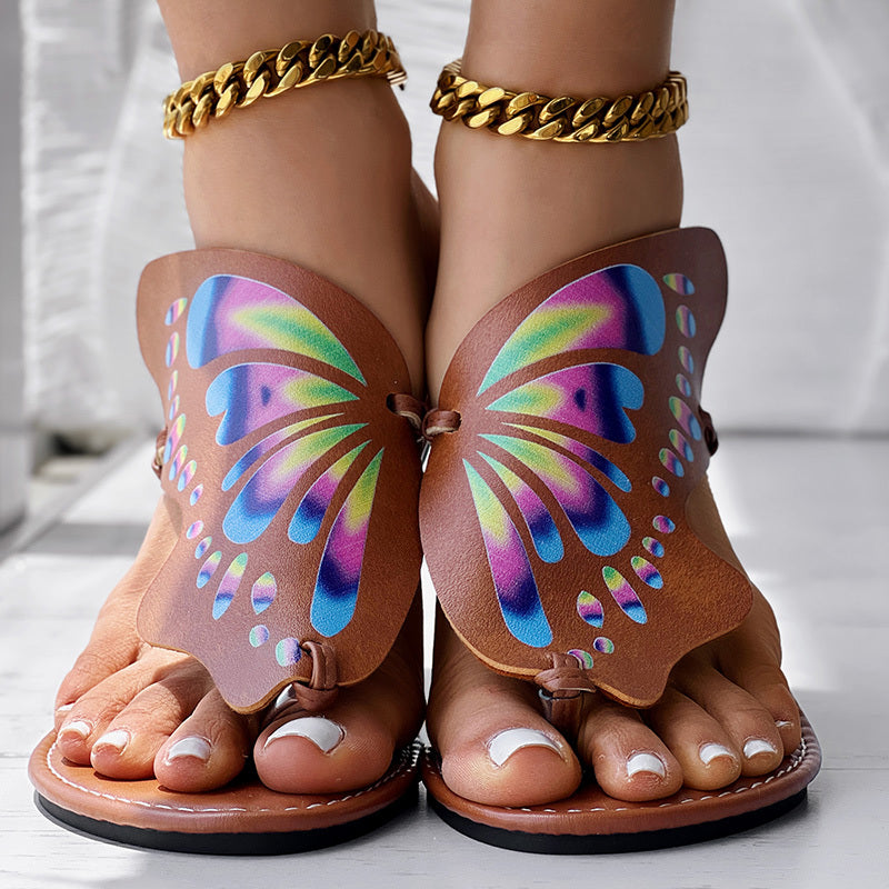 Utterfly Print Round Toe Flip Flops, Comfortable Summer Beach Shoes, Casual Women's Footwear, Perfect For Poolside And Daily Wear